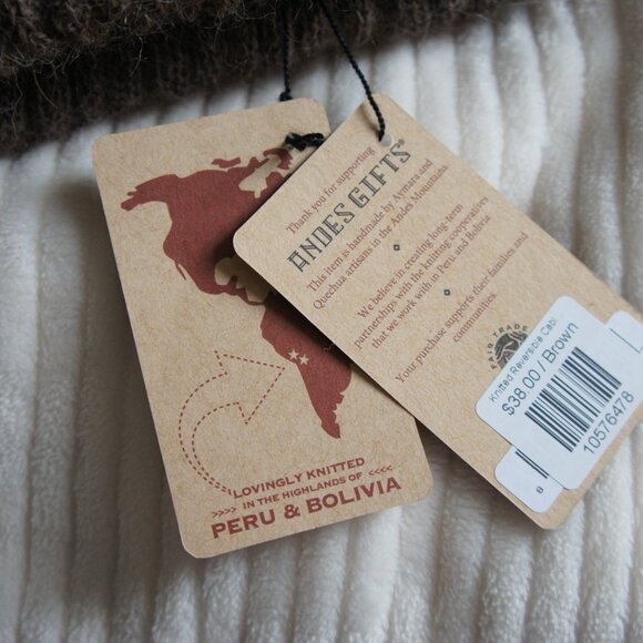 Andes Gifts Dark Brown & Light Brown Reversible 100% Alpaca Wool Beanie Hat - Picture 4 of 10